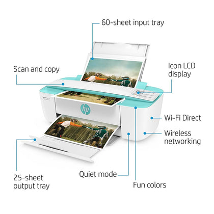 HP DeskJet 3755 Compact All-in-One Wireless Printer - Seagrass Accent