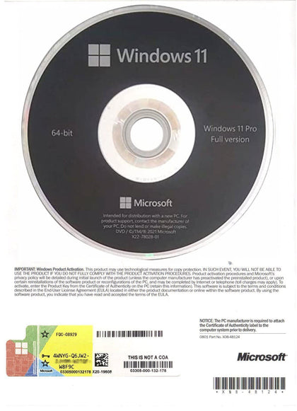 Windows 11 Pro 64 Bit DVD Media & Product Key Retail 5 Pc's