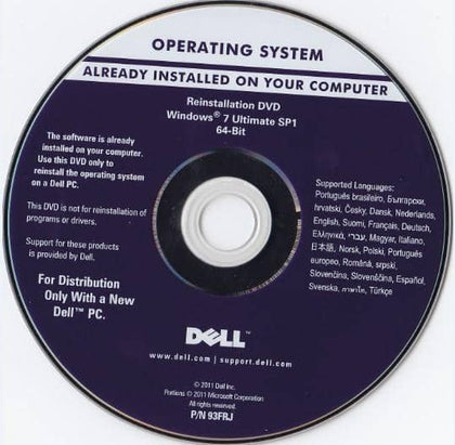 Microsoft Windows 7 Ultimate 64 Bit Restore Disc Dell
