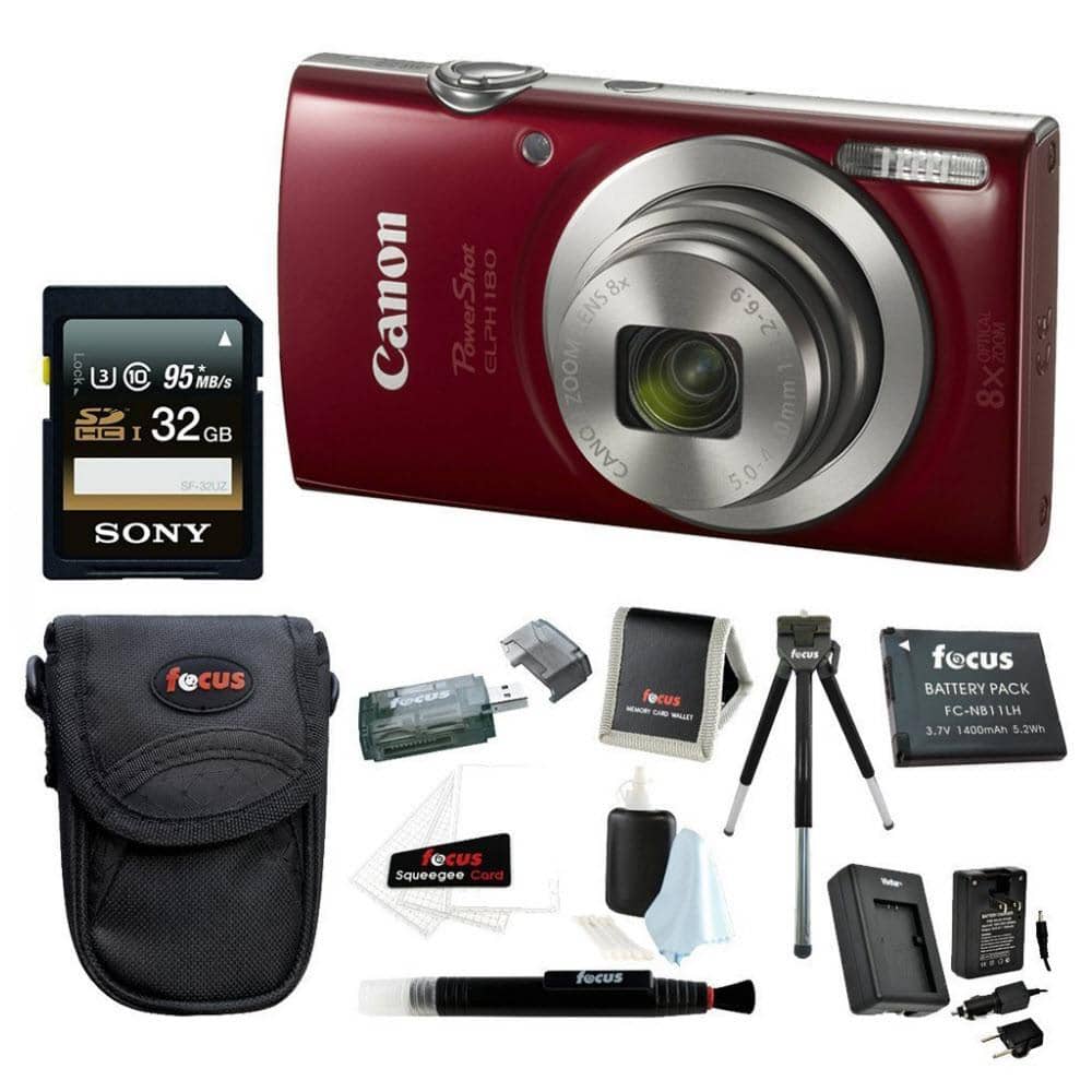 Canon PowerShot ELPH 180 20 MP Digital Camera - 32GB Accessory Bundle - Red