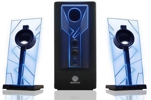 GOgroove BassPULSE 2.1 Computer Speakers with Blue LED Glow Lights and Powered Subwoofer