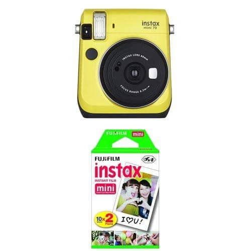 Fujifilm Instax Mini 70 - White Instant Film Camera (Yellow) w/ Twin Pack Film