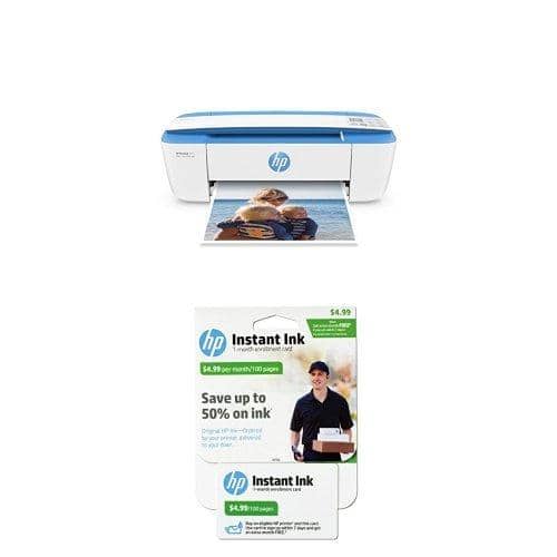 HP DeskJet 3755 Compact All-in-One Photo Printer with 100-page Instant Ink Bundle - Blue Accent