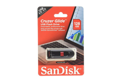 Sandisk Cruzer Glide USB flash drive, 128 GB, Black/Red
