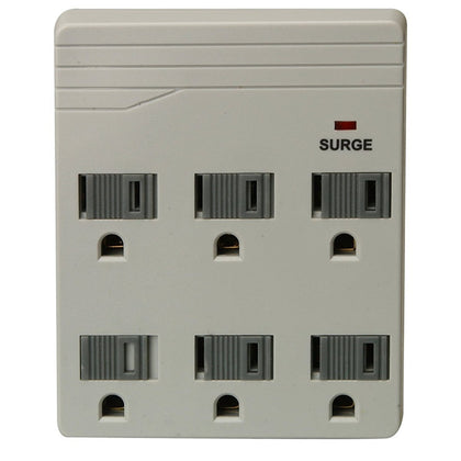 Woods 41152 6-Outlet Front Entry Surge Protector Wall Adapter, Light Grey