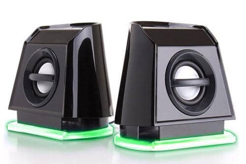 GOgroove 2MX LED Computer Speakers with Passive Subwoofer, Green Glowing Lights and Volume Control