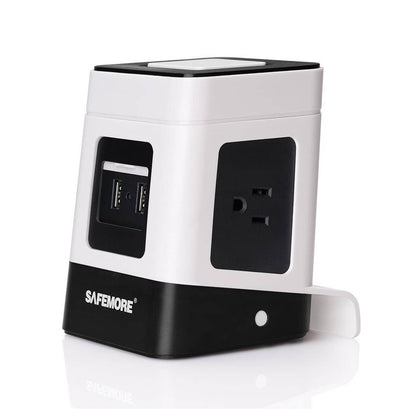 SAFEMORE USB Surge Protector Power Strip With 2 USB Charging Station -White & Black