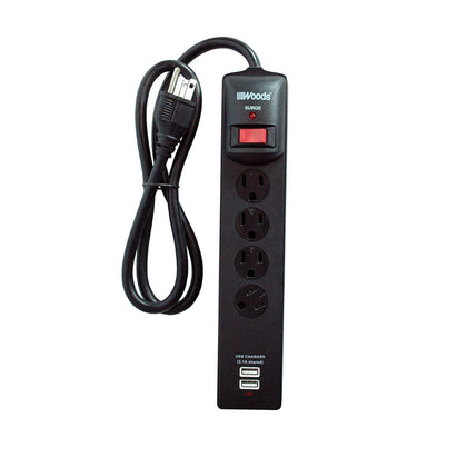 Woods 041302 Dual USB Charger 4-Outlet Surge Protector Power Strip