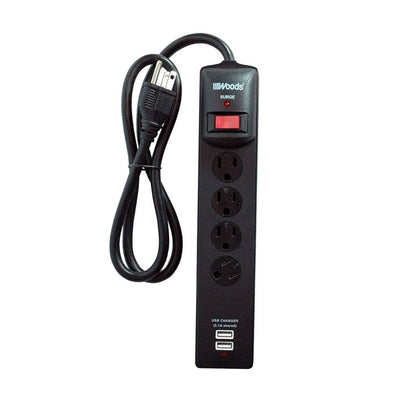 Coleman Cable 041302 2 Pack 4 Outlet 800 Joule Dual USB Charger Surge Protector, Black