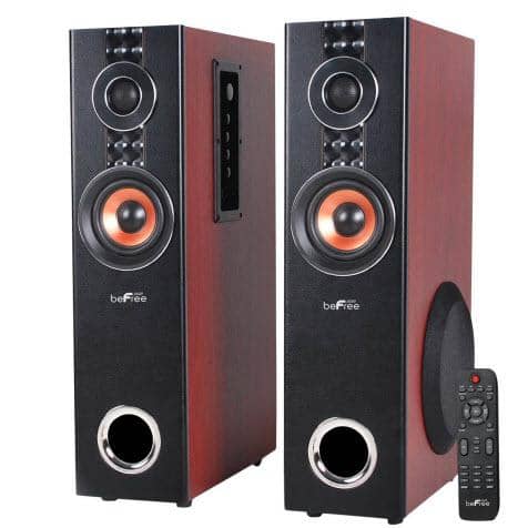 beFree Sound BFS-T110W 2.1 Channel Powered Bluetooth Dual Wood Tower Speakers with Optical Input