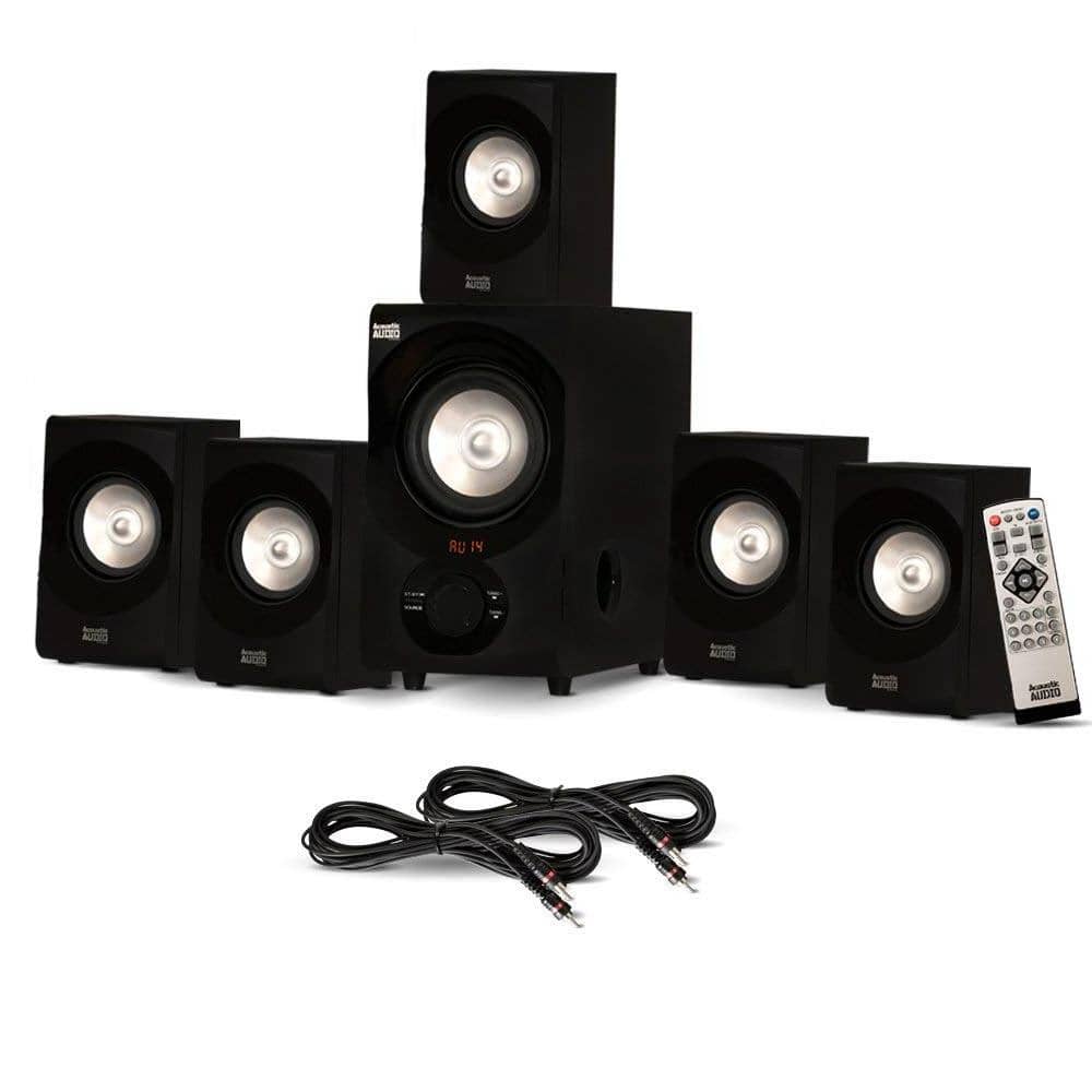 Acoustic Audio AA5171 Home Theater 5.1 Bluetooth Speaker System with FM and 2 Extension Cables