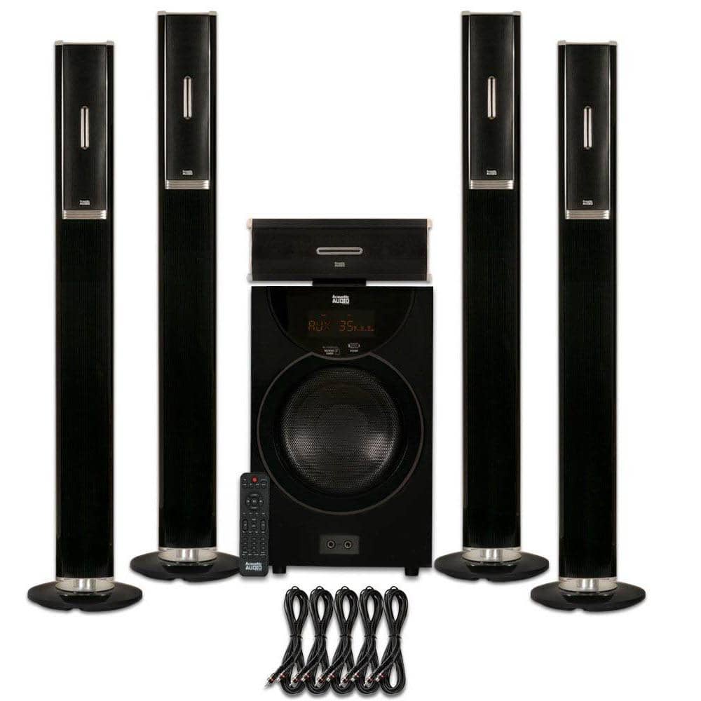 Acoustic Audio AAT2002 Tower 5.1 Home Theater Bluetooth Speaker System and 5 Extension Cables
