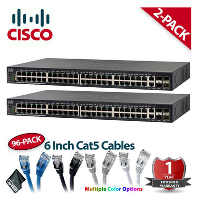Two Cisco SG550X-48-K9-NA 48-Port Gigabit Managed Switches with 96 x Black Cat5 Cables