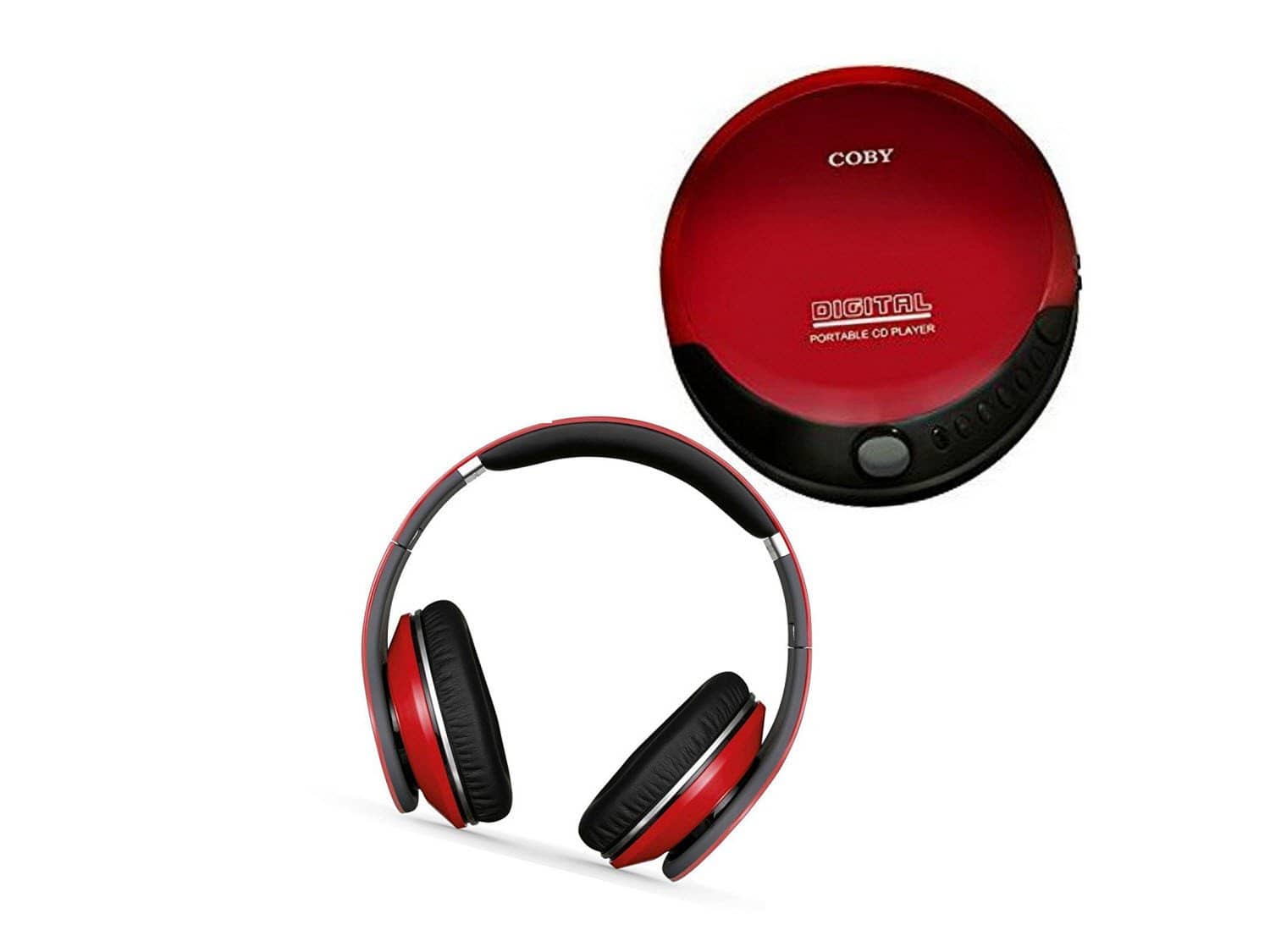 Coby Portable Compact CD Player Headphones - Red