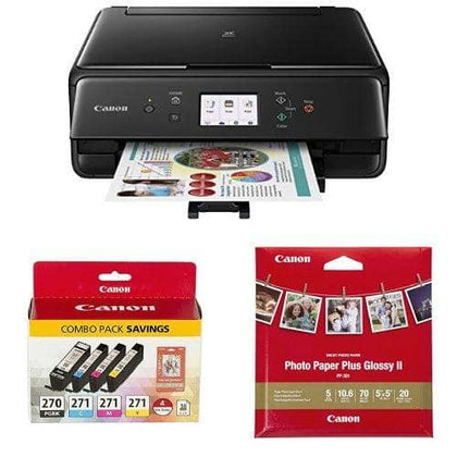 Canon Compact TS6020 Wireless Home Inkjet All-in-One Printer Ink and Paper Bundle - Black