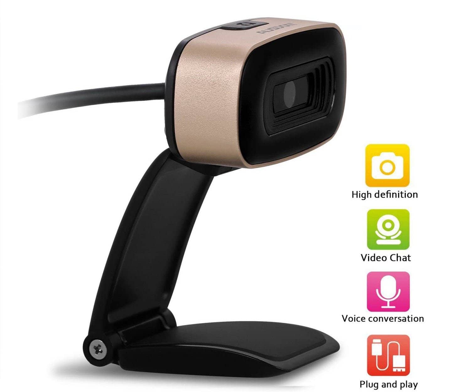 Ausdom HD Webcam, Widescreen 720P Web Camera with Built-in Noise Reduction Microphone