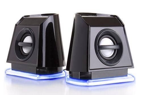 GOgroove 2MX LED Computer Speakers with Passive Subwoofer, Blue Glowing Lights and Volume Control