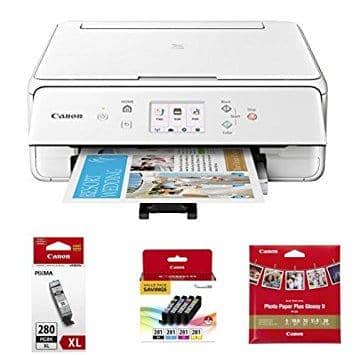 Canon 2229C022 Wireless All-In-One Printer with Scanner and Copier Ink and Paper Bundle - White