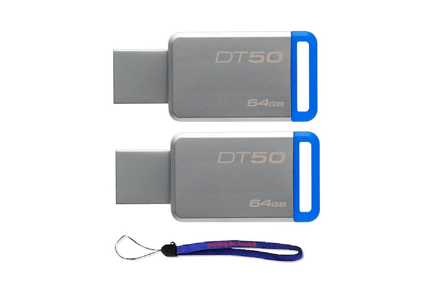 Kingston (TM) Digital 64GB (2 Pack) USB 3.0 Data Traveler 50 Flash Drive - Blue