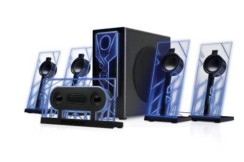 GOgroove BassPULSE 5.1 Computer Speakers Surround Sound with Subwoofer, 80 Watts and Blue LED Glow Lights Works