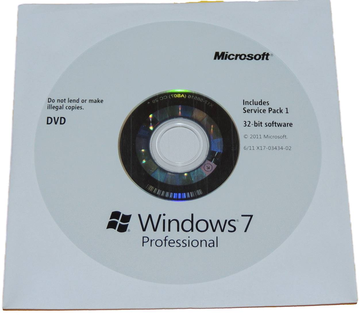 Microsoft Windows 7 Professional 32 Bit Installation Disc