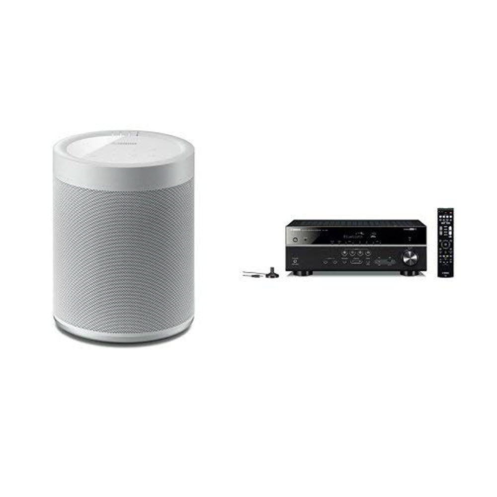 Yamaha MusicCast 20 Wireless speaker for Streaming Music, White (2) with RX-V485BL