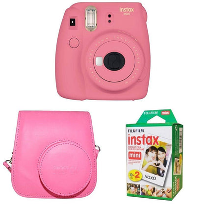 Fujifilm Instax Mini 9 Instant Camera with Instax Groovy Camera Case (Flamingo Pink) & Instax Mini Instant Film Twin Pack