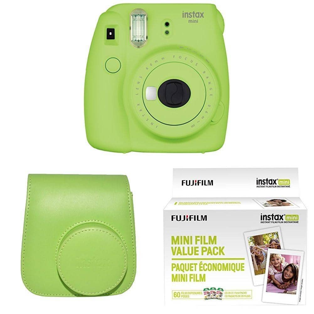 Fujifilm Instax Mini 9 Instant Camera with Instax Groovy Camera Case (Lime Green) & Instax Mini Instant Film Value Pack