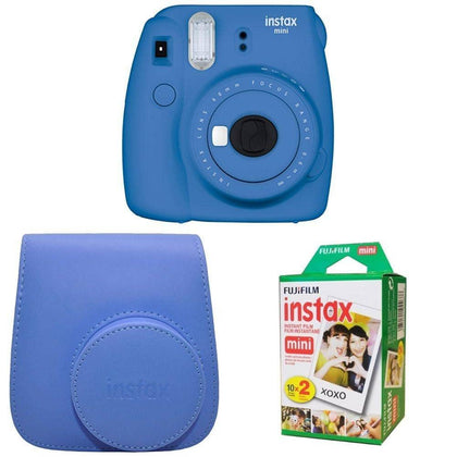 Fujifilm Instax Mini 9 Instant Camera with Instax Groovy Camera Case (Cobalt Blue) & Instax Mini Instant Film Twin Pack