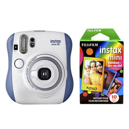 Fujifilm Instax Mini 26 + Rainbow Film Bundle - Blue/White