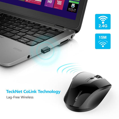 TeckNet Alpha Ergonomic 2.4G Wireless Optical Mobile Mouse - Black