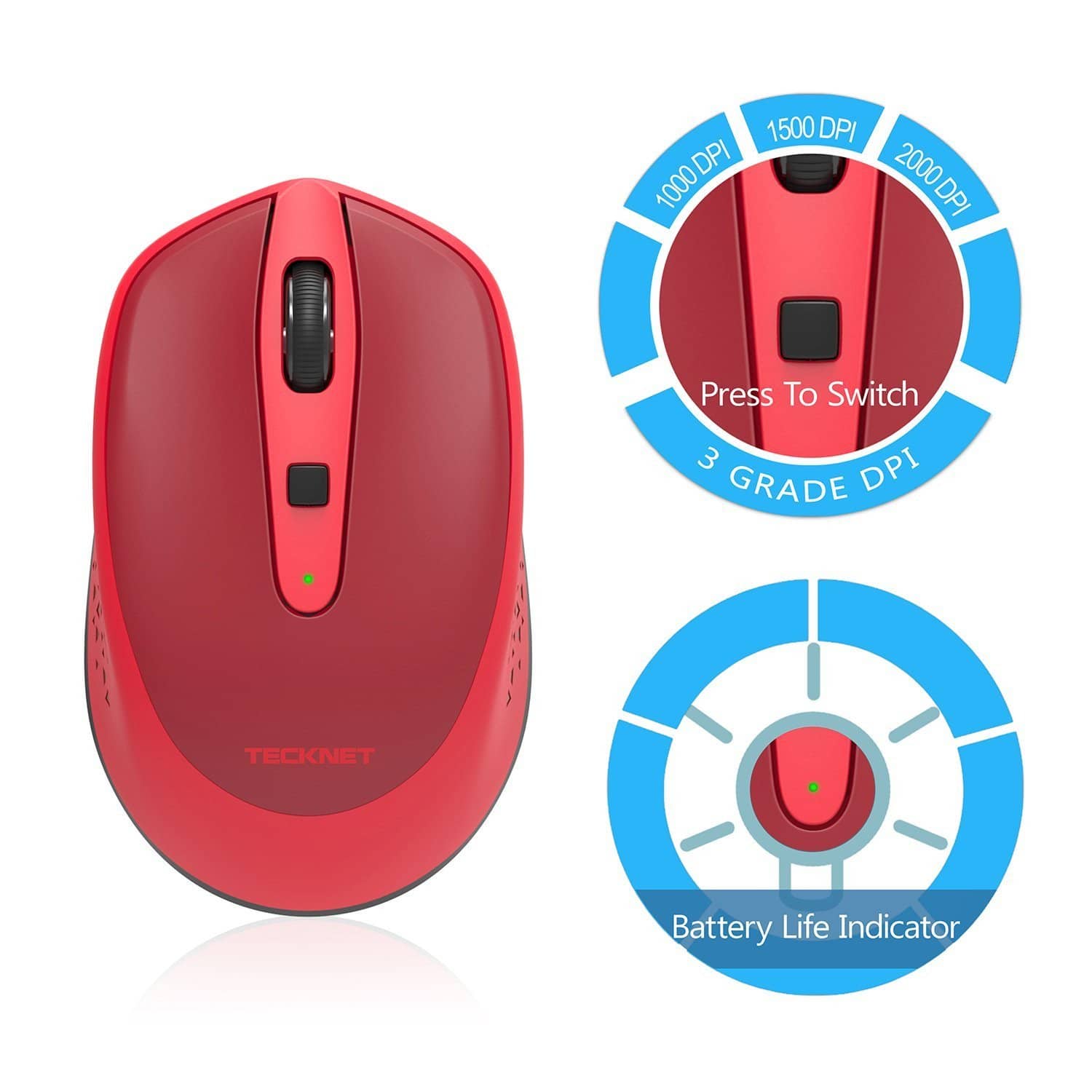 TeckNet Omni Mini 2.4G Wireless Mouse - Red