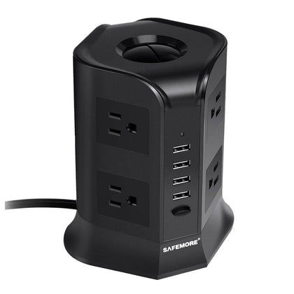 SAFEMORE Smart Power Plug Surge Protector Power Strip Tower 8-Outlet 4-USB