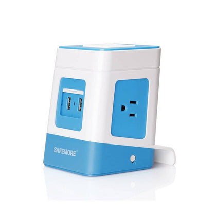 SAFEMORE USB Surge Protector Power Strip With 2 USB Charging Station -White & Blue