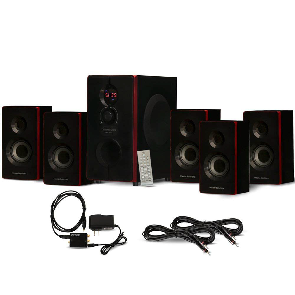 Theater Solutions TS516BT Home Theater Bluetooth 5.1 Speaker System Optical Input and 2 Extension Cables