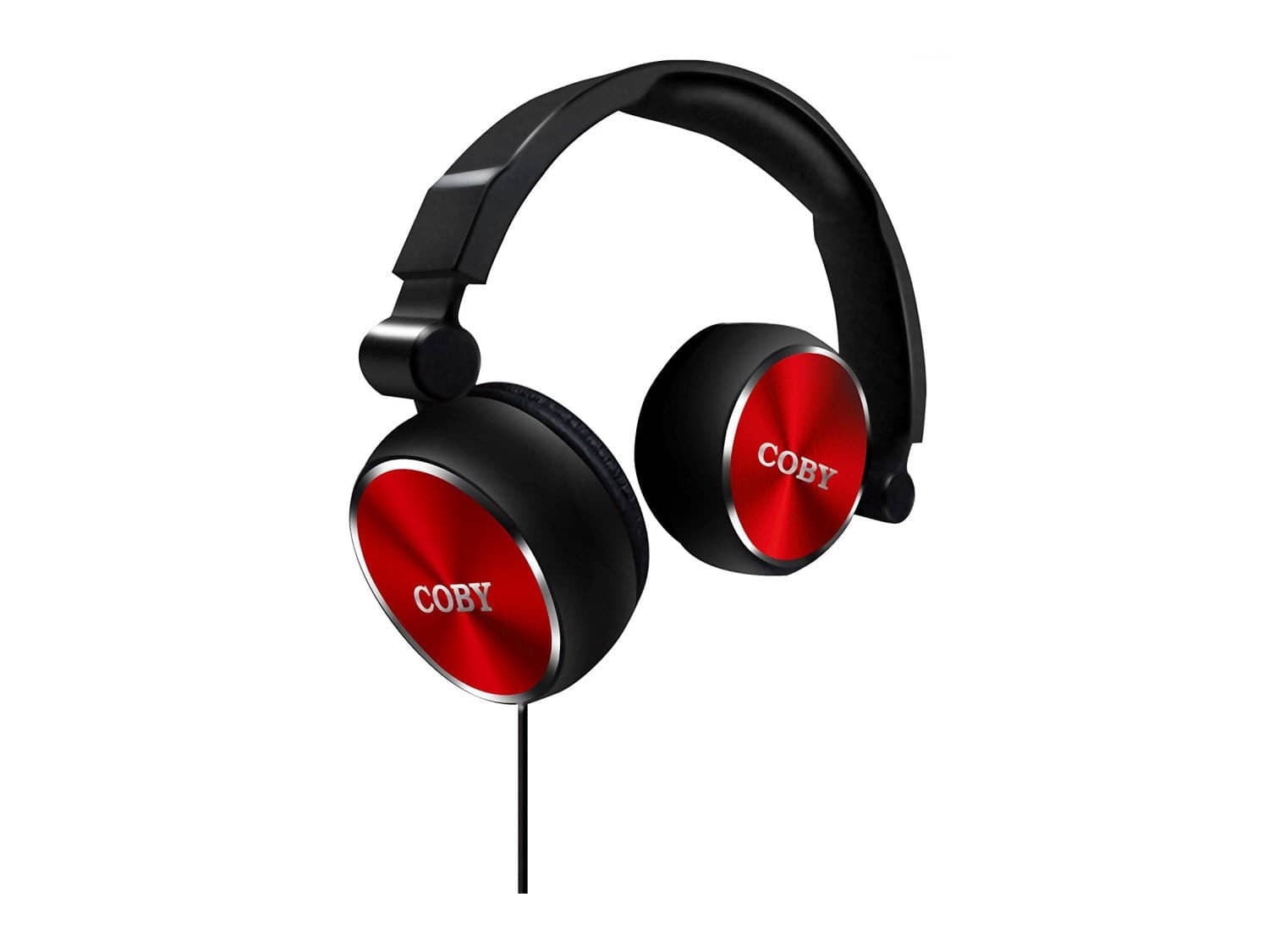 Coby CVH-804-RED Aluminum Foldz Headphones with Built-In Mic - Red