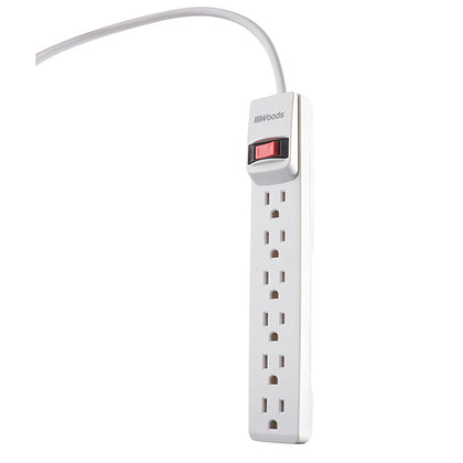 Woods 41345 Surge Protector with Overload Safety Feature, 6 Outlets for 280J of Protection, 1.5 ft Cord, White