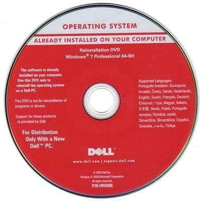 Microsoft Windows 7 Professional 64-Bit Restore Disc Dell