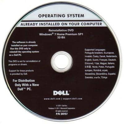 Microsoft Windows 7 Home Premium 32-Bit Restore Disc Dell