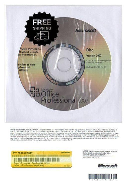Office Professional 2007 5 Pc's Product Key Card & DVD